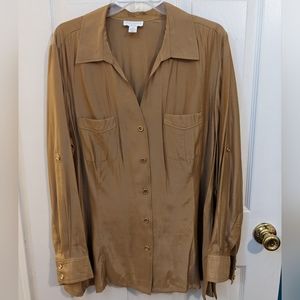 Charter Club shimmery tan long sleeve blouse size 3X